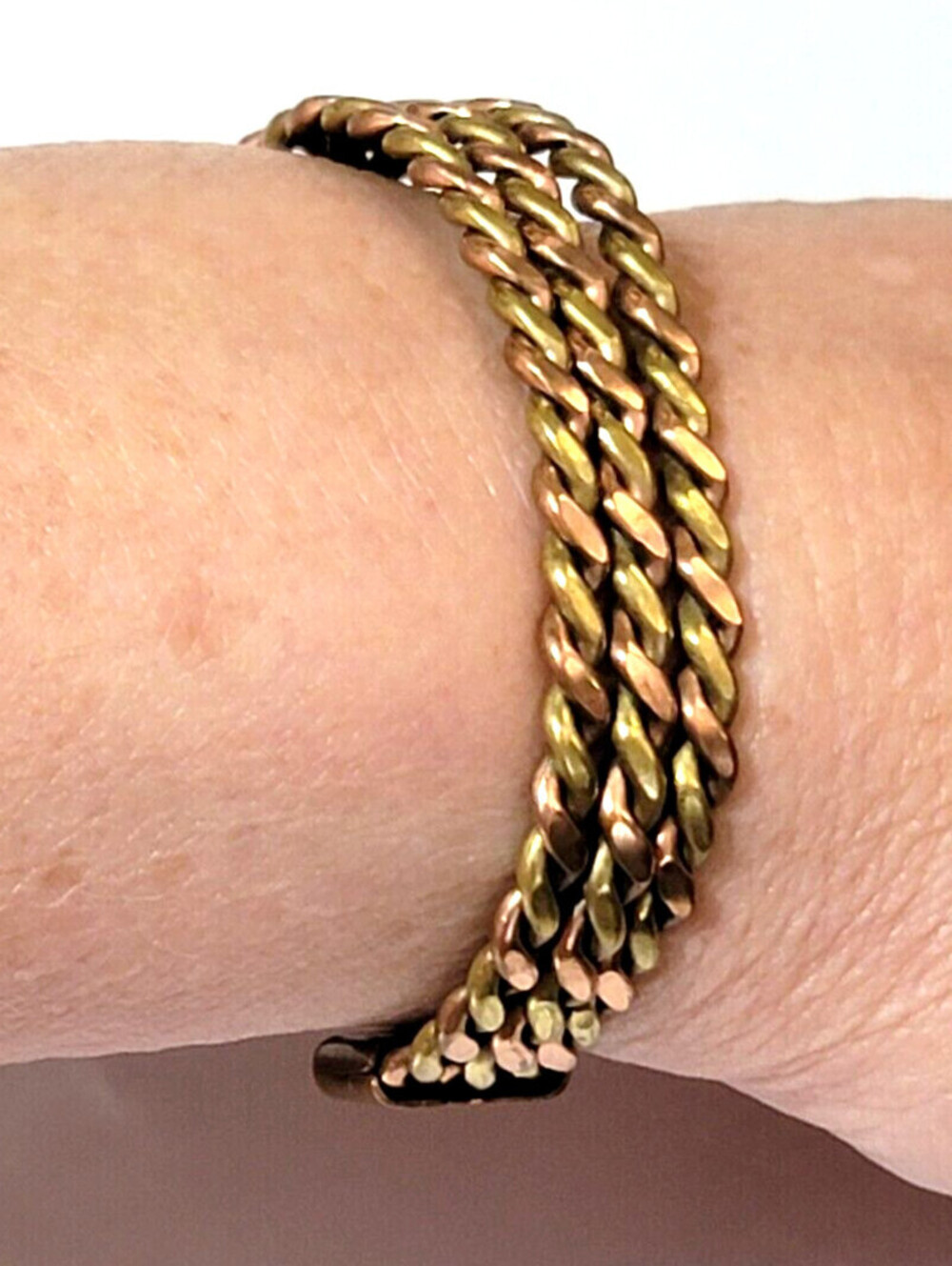 Vintage Copper Brass Cuff‎ Bracelet 3 Strands Retro Jewelry cfb
